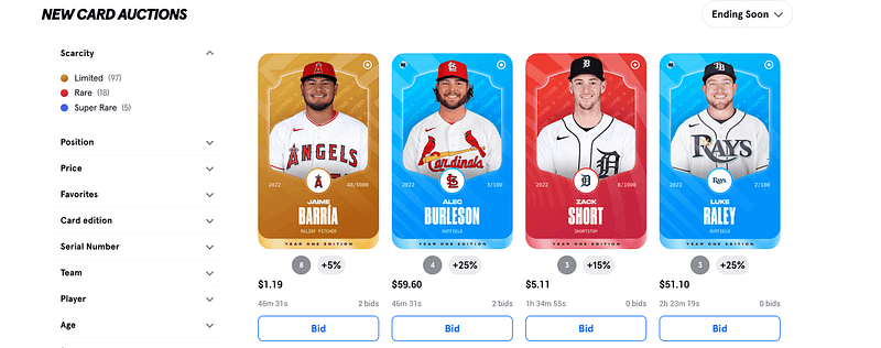 New card auctions